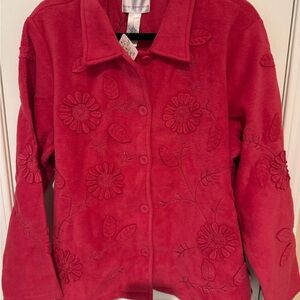 Susan Graver Red Floral Teddy Jacket